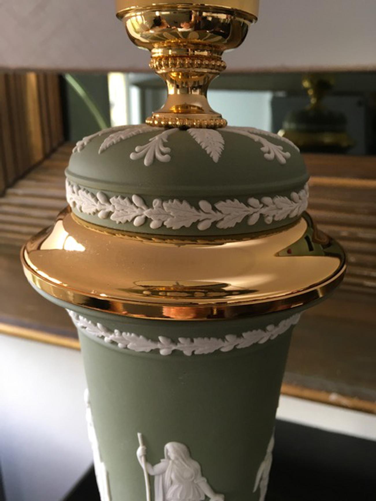 Italy 1970 Post-Modern Pair Brass Sevres Ceramic Table Lamp Regency Style 1