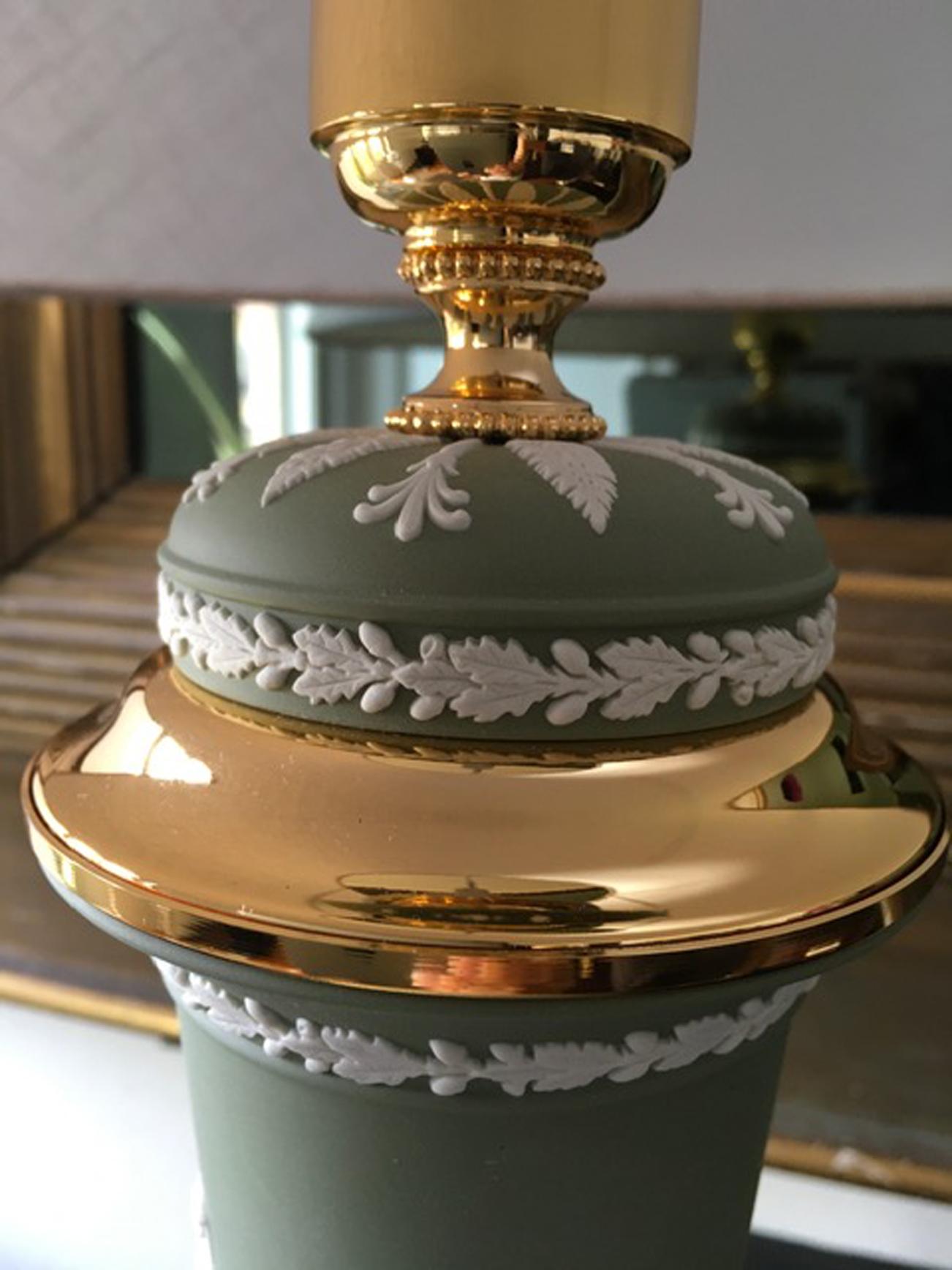 Italy 1970 Post-Modern Pair Brass Sevres Ceramic Table Lamp Regency Style 2