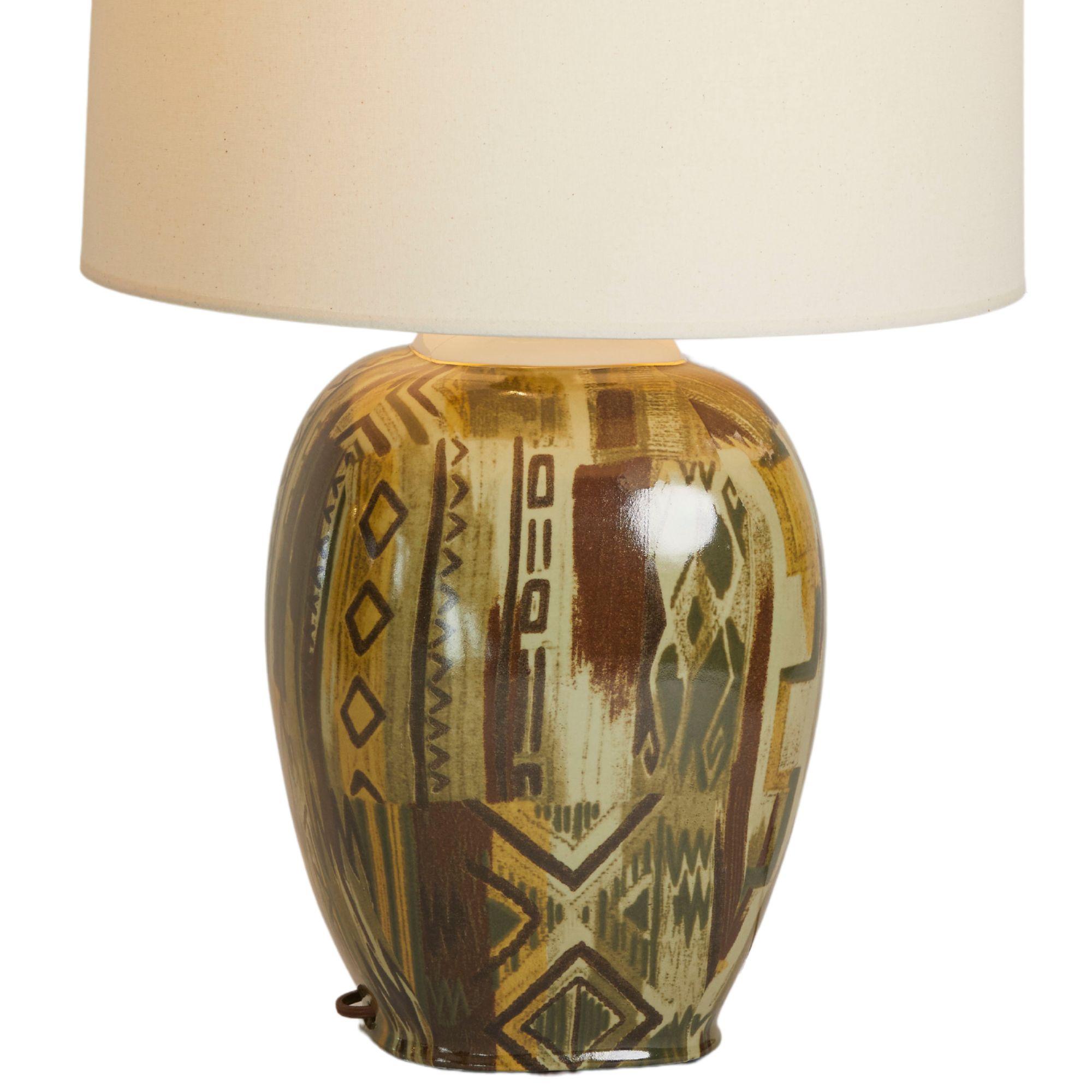 Italy 1970's Carpie Earthtone Porcelain Lamp with Custom Shade
