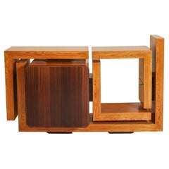 Mid Century Walnut & Oak Architectural Sideboard, Italy 1970s