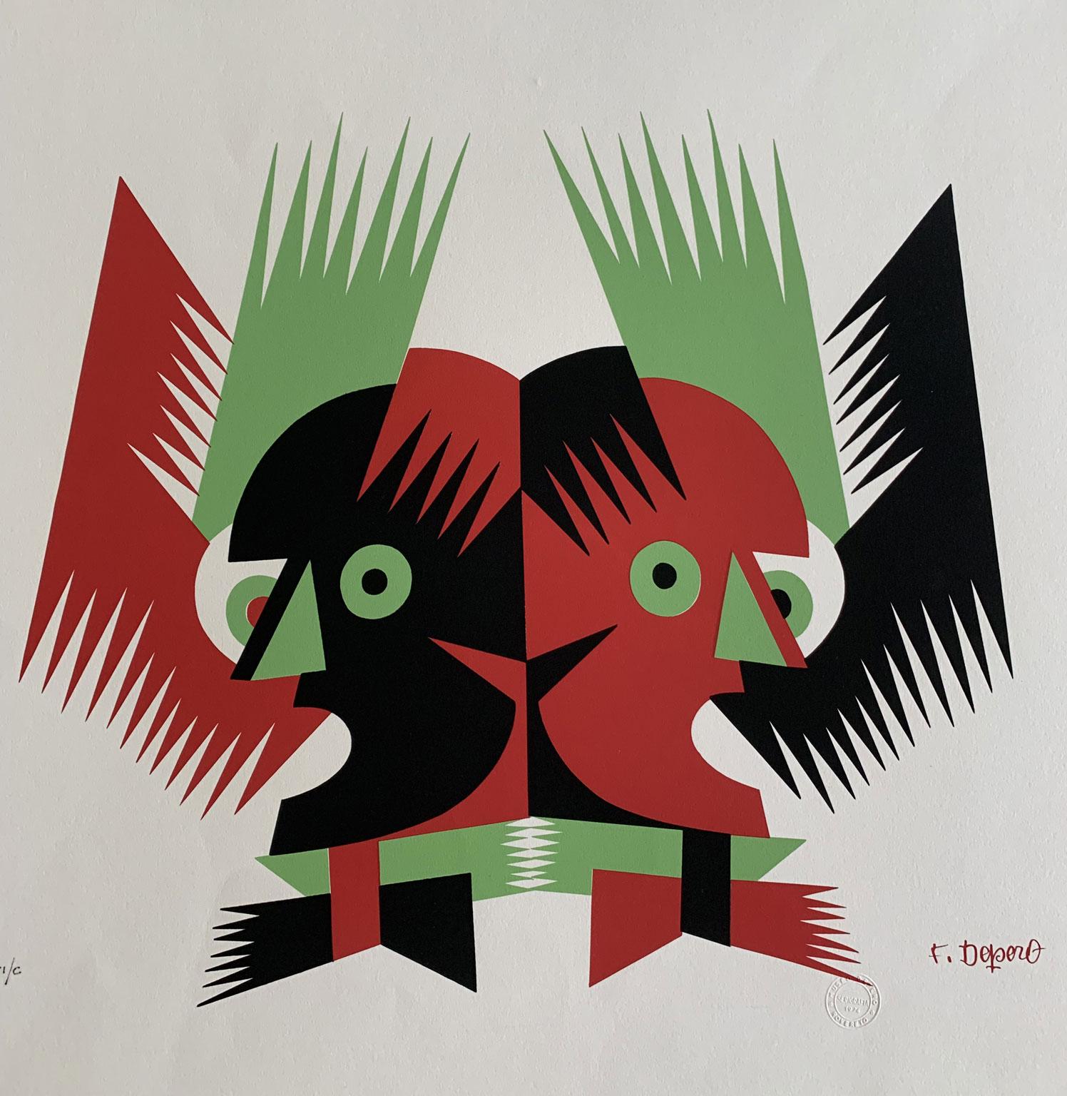 Italia 1974 Post-Modern Depero Stampa multicolore su carta I Gemelli in vendita 10