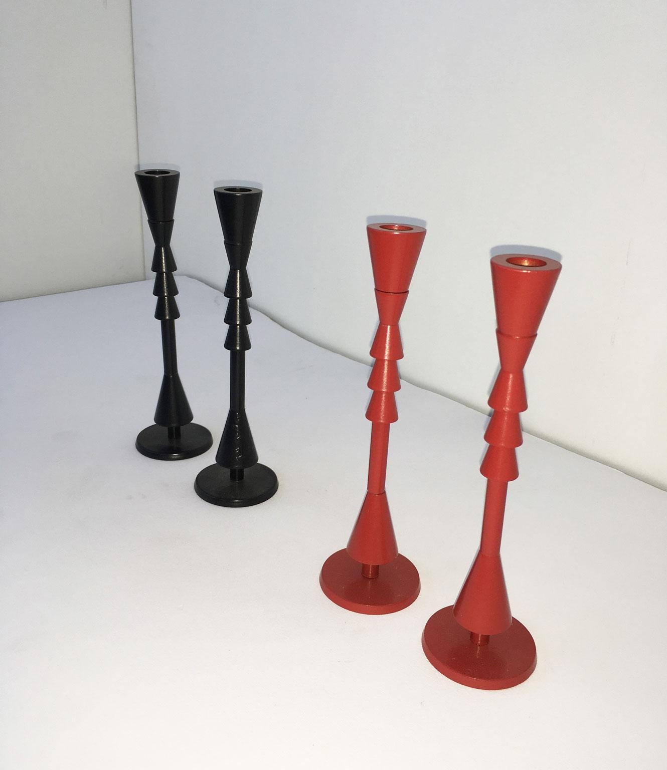1974 Italy  Ugo La Pietra Ad Arte Red Bronze Abstract Sculpture Candleholders For Sale 7