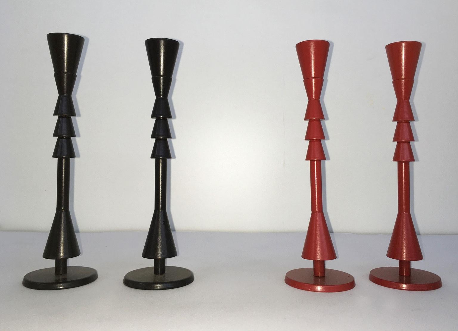 1974 Italy  Ugo La Pietra Ad Arte Red Bronze Abstract Sculpture Candleholders For Sale 12