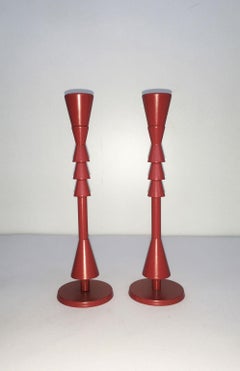1974 Italy  Ugo La Pietra Ad Arte Red Bronze Abstract Sculpture Candleholders