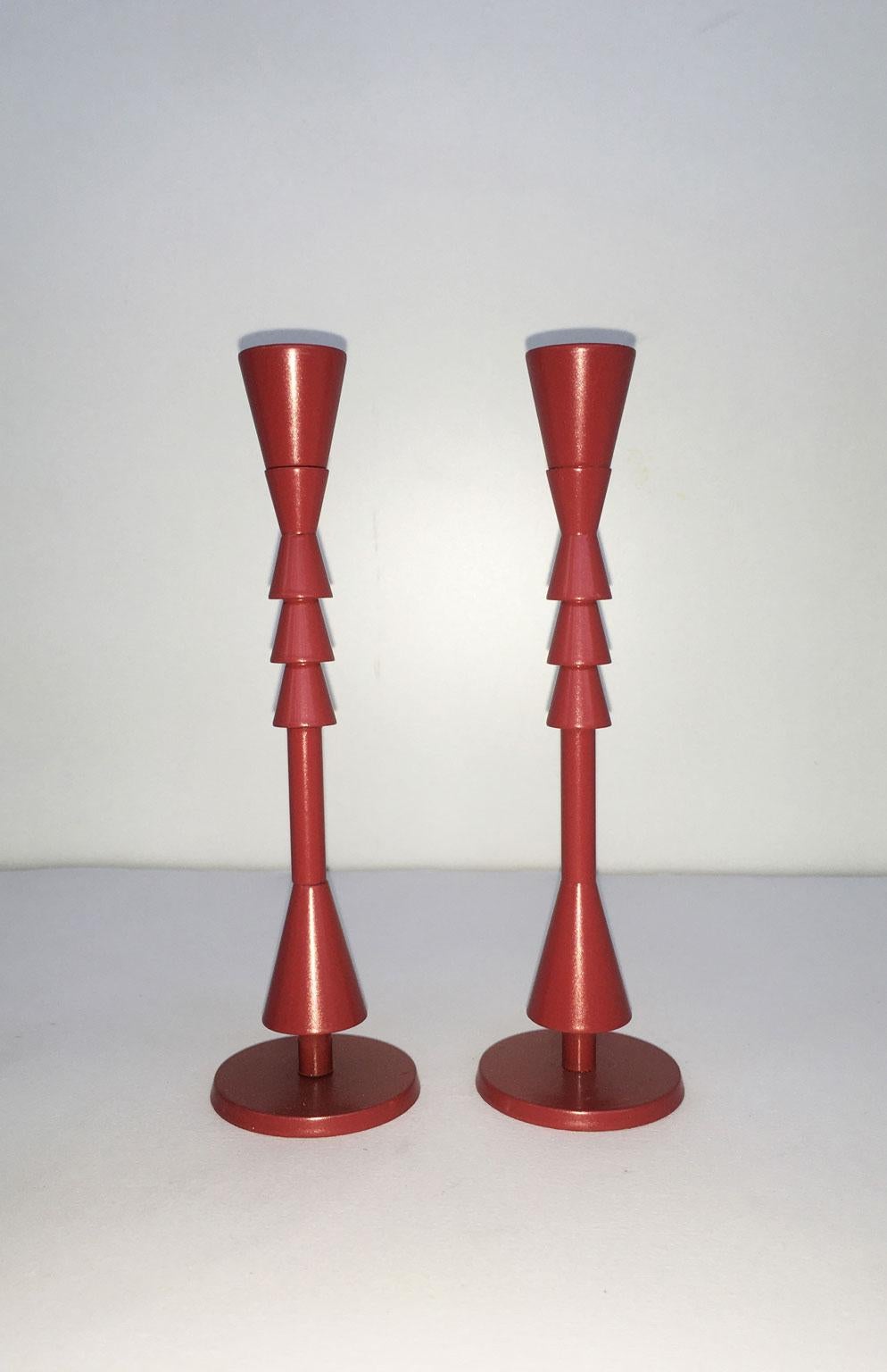 1974 Italy  Ugo La Pietra Ad Arte Red Bronze Abstract Sculpture Candleholders For Sale 13