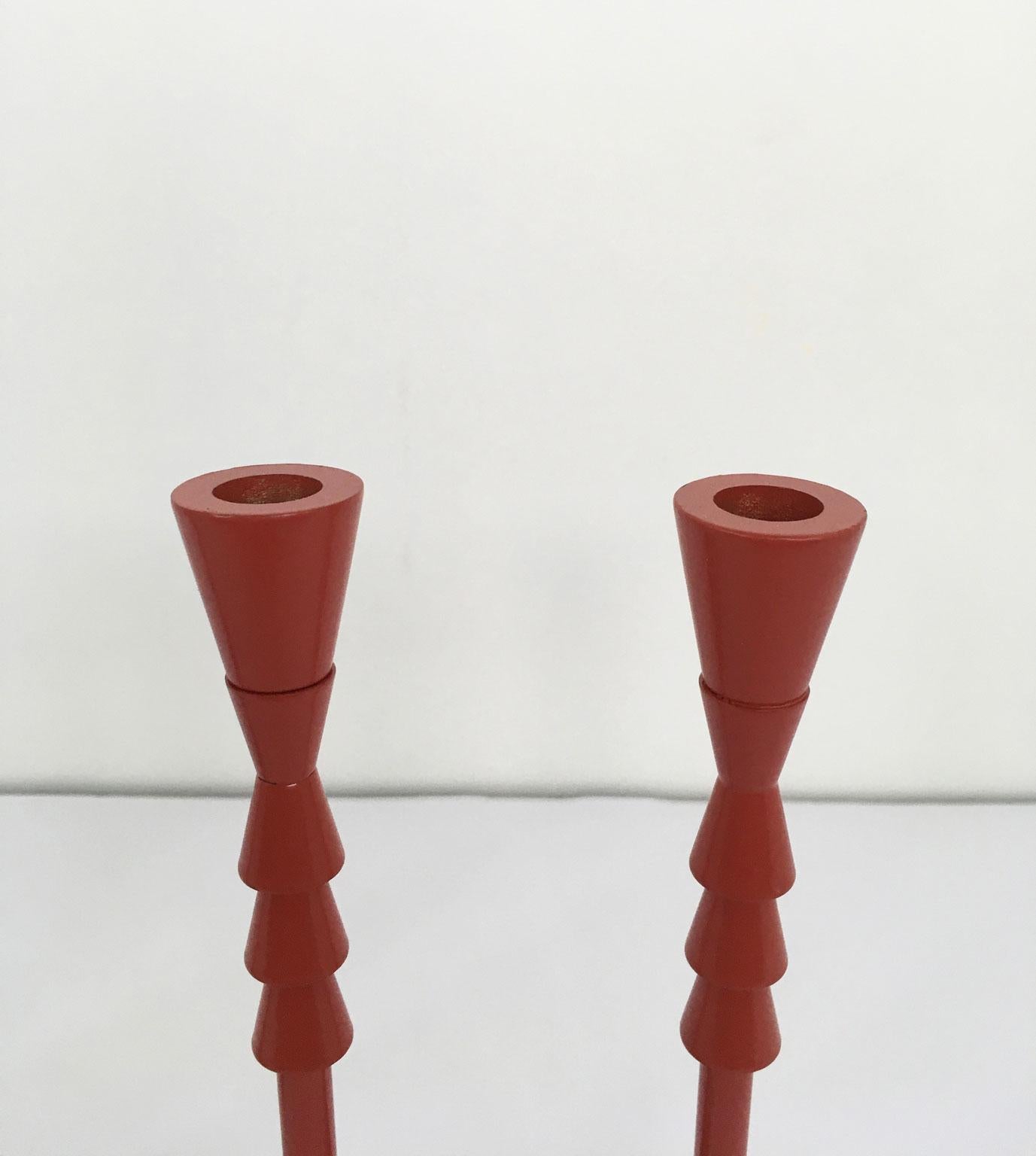 Post-Modern 1974 Italy  Ugo La Pietra Ad Arte Red Bronze Abstract Sculpture Candleholders For Sale