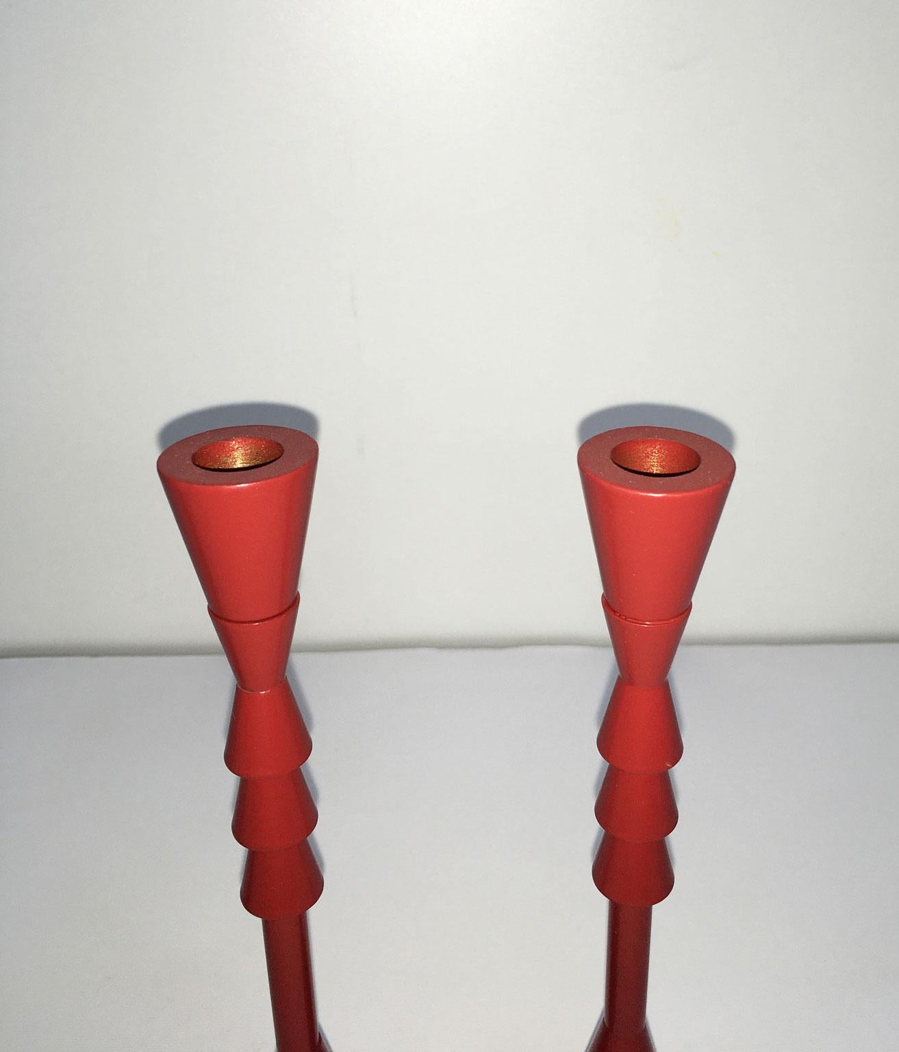 Italian 1974 Italy  Ugo La Pietra Ad Arte Red Bronze Abstract Sculpture Candleholders For Sale