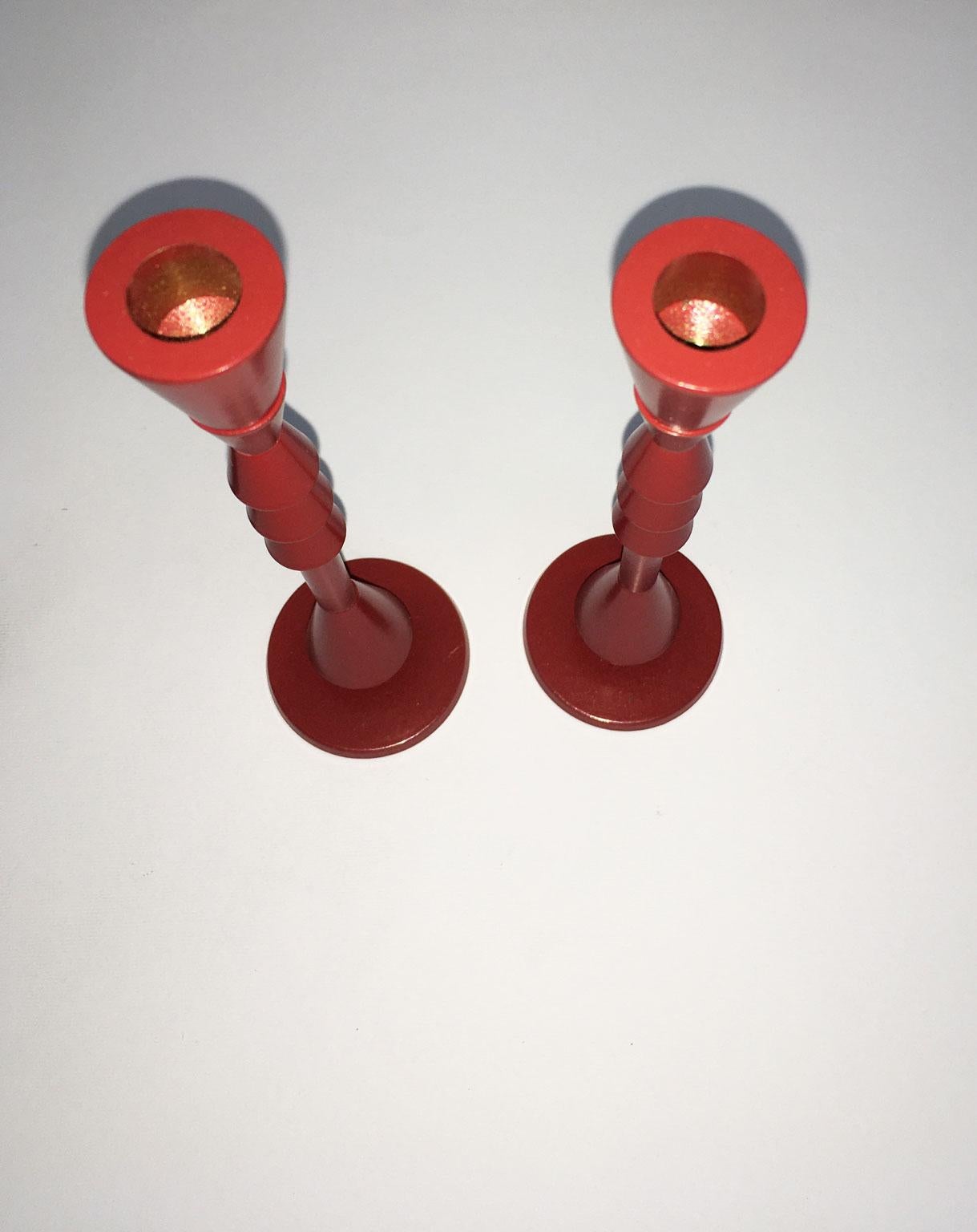 1974 Italy  Ugo La Pietra Ad Arte Red Bronze Abstract Sculpture Candleholders In Good Condition For Sale In Brescia, IT