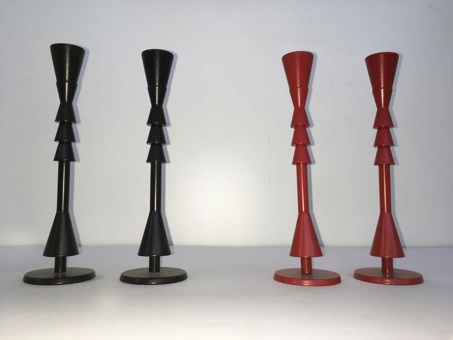 20th Century 1974 Italy  Ugo La Pietra Ad Arte Red Bronze Abstract Sculpture Candleholders For Sale