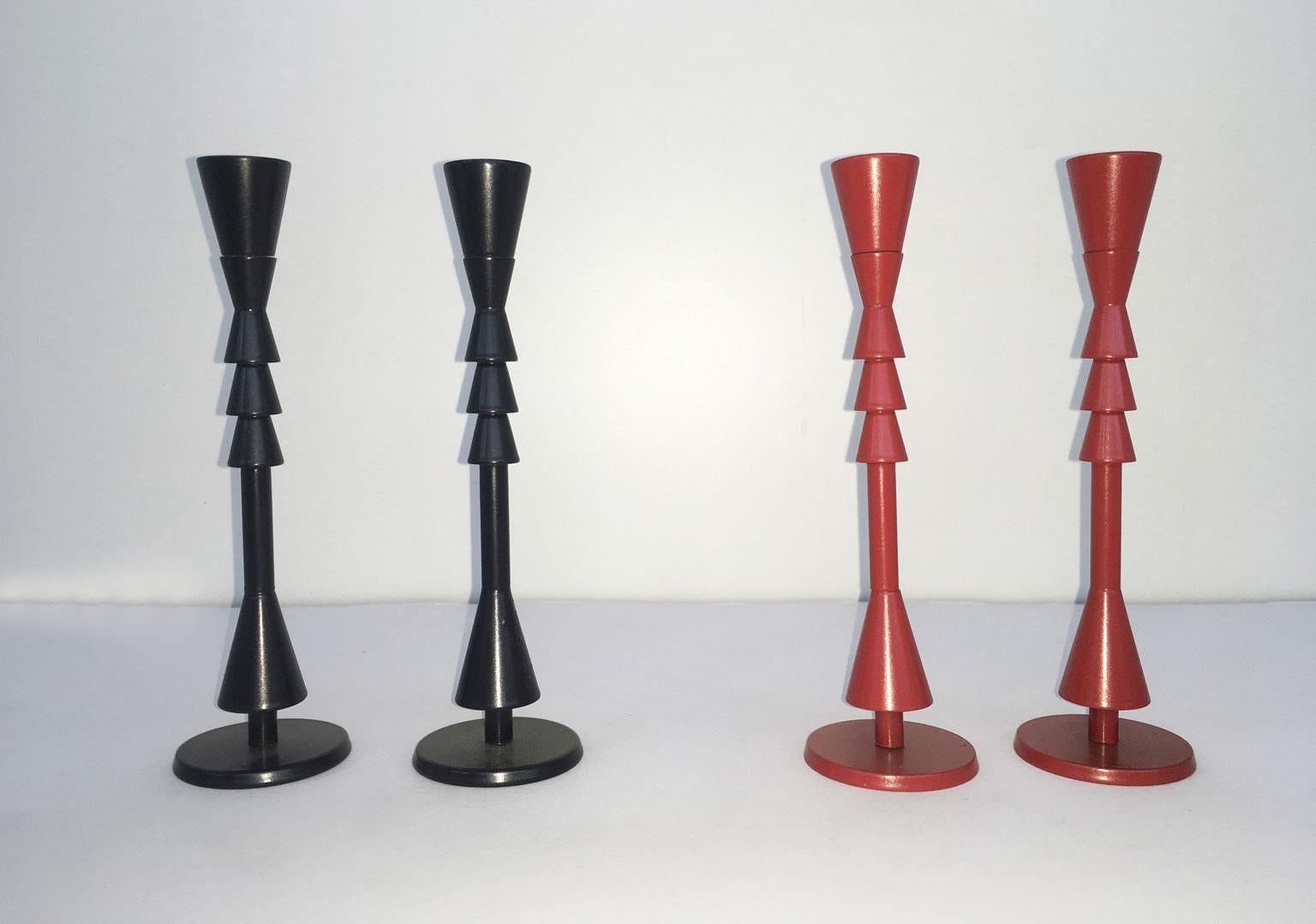 1974 Italy  Ugo La Pietra Ad Arte Red Bronze Abstract Sculpture Candleholders For Sale 1