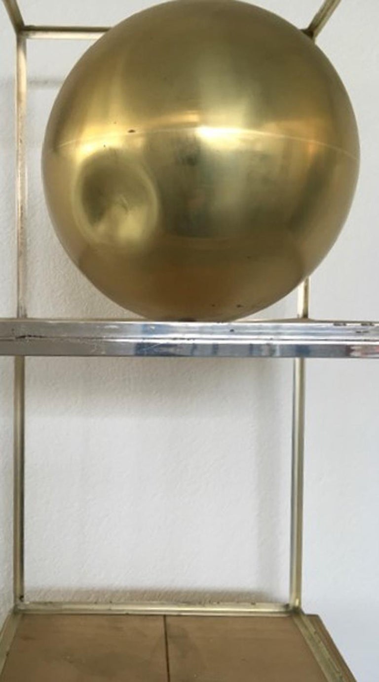 Italy 1980 Abstract Sculpture Sphere in Brass Natural Wood and Metal Chrome For Sale 6