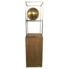 Italy 1980 Abstract Sculpture Sphere in Brass Natural Wood and Metal Chrome