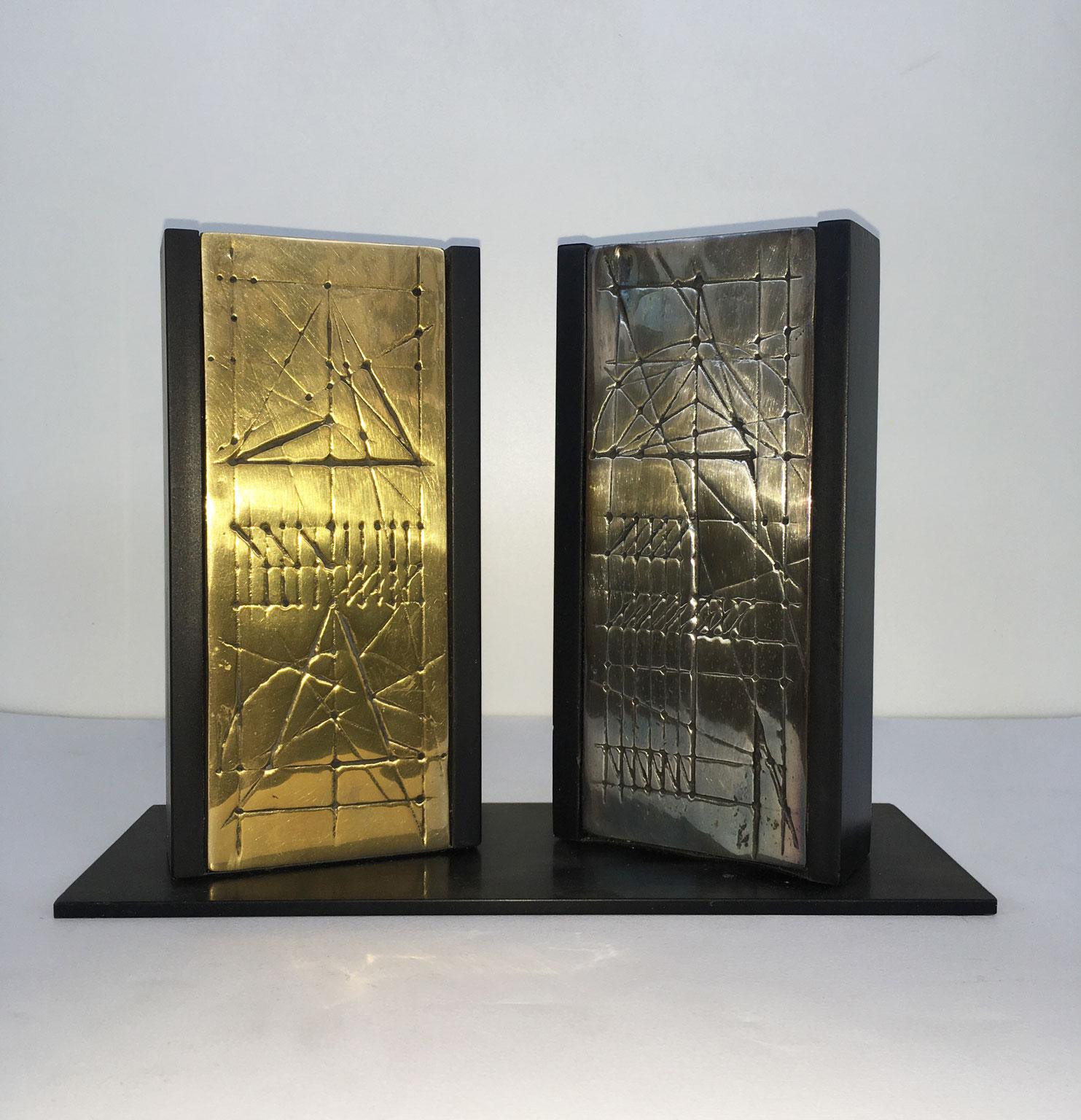 Post-Modern Italy 1980 Bronze Abstract Sculpture Walter Valentini Tavole Panels For Sale