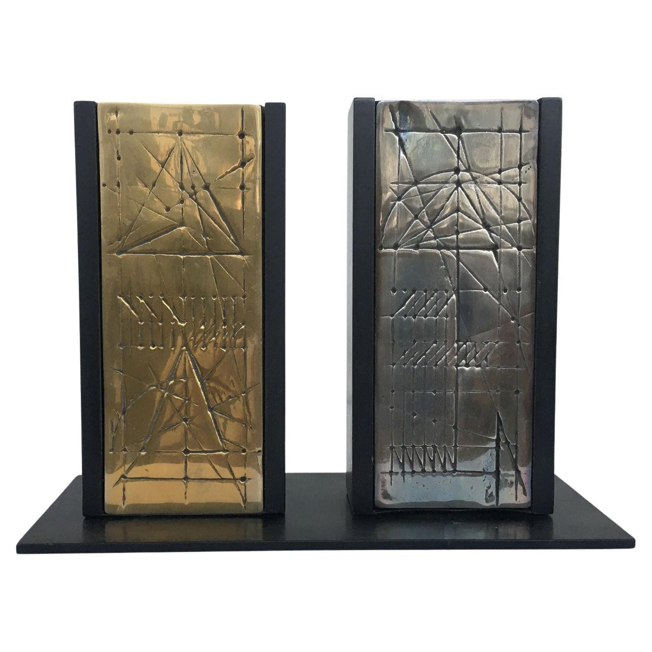 Italia 1980 Bronce Escultura Abstracta Walter Valentini Tavole Paneles