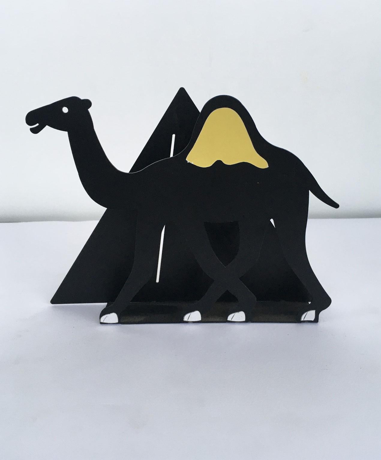 Post-Modern Italy 1980 Bruno Chersicla Black Painted Metal Sculpture Egitto For Sale