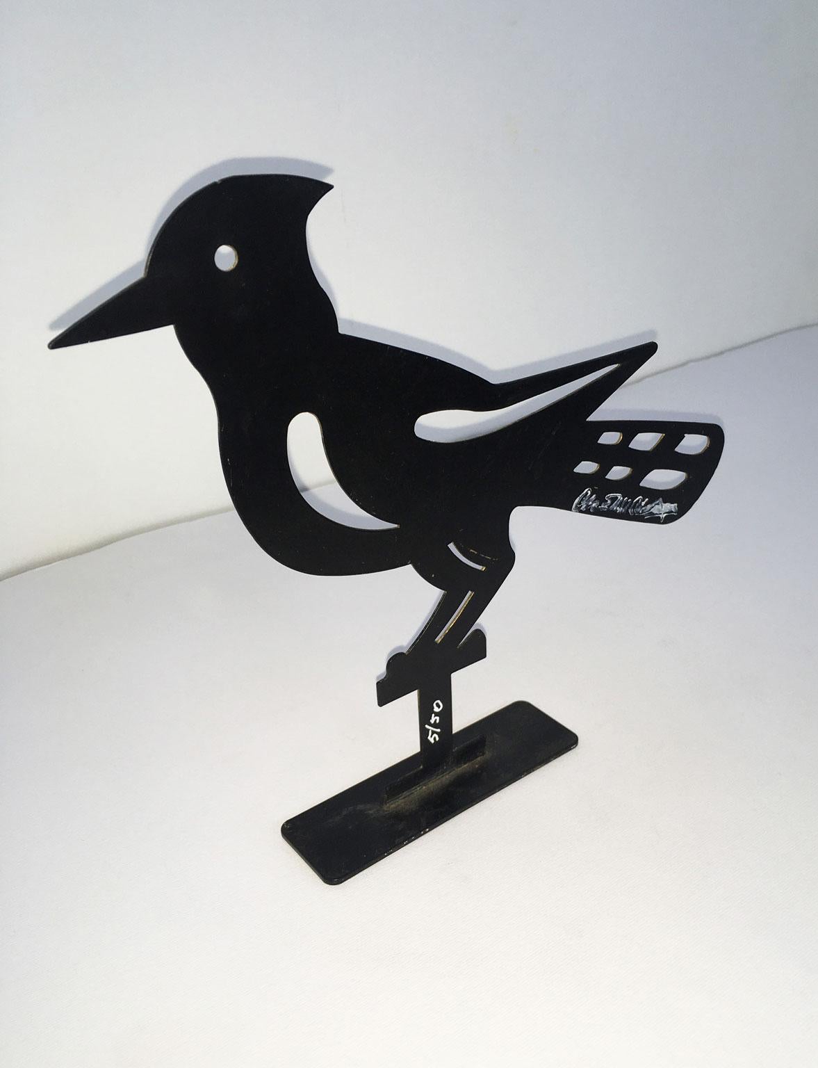 Italy 1980 Bruno Chersicla Black Painted Metal Sculpture Upupa For Sale 2