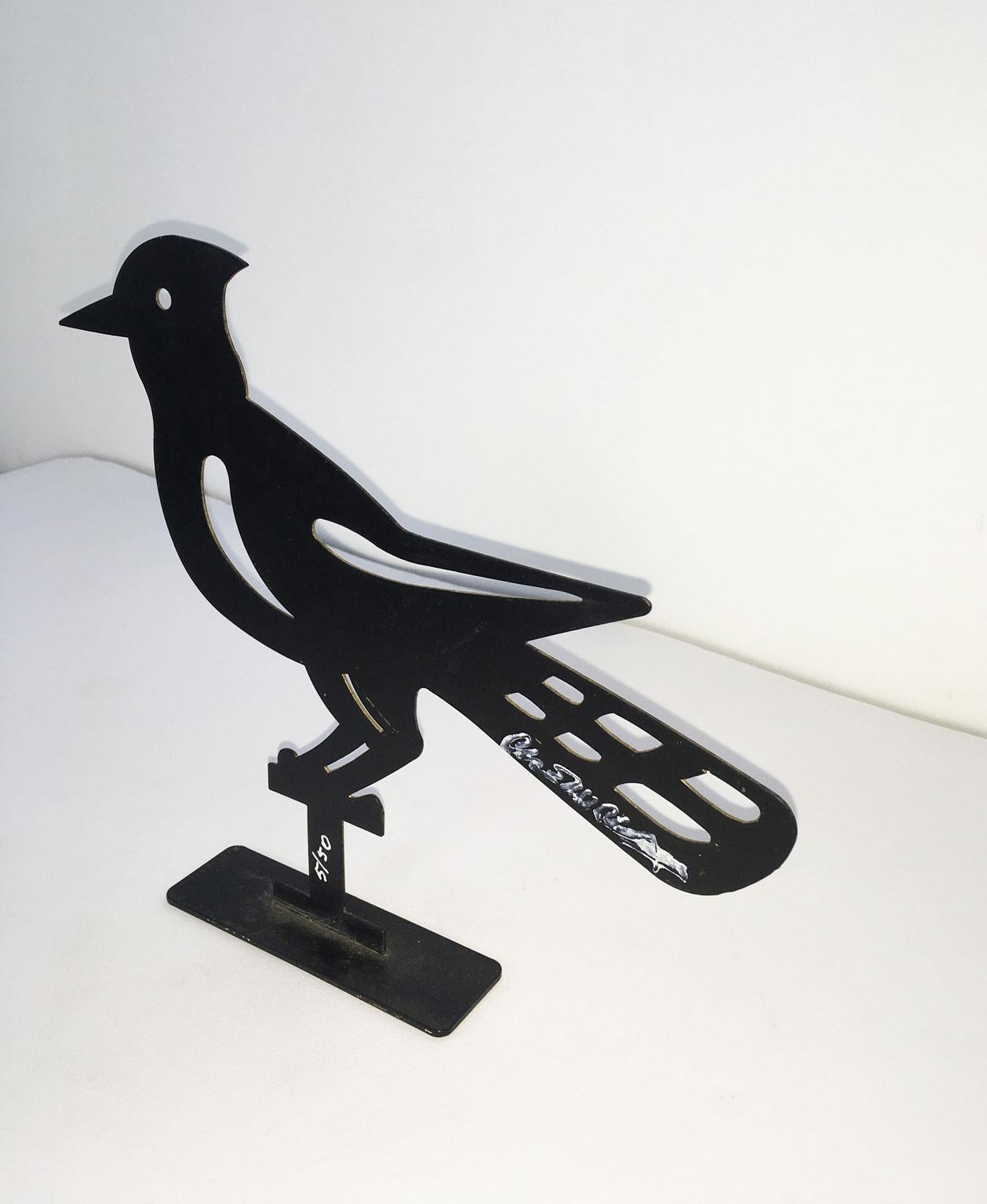 Italy 1980 Bruno Chersicla Black Painted Metal Sculpture Upupa For Sale 3