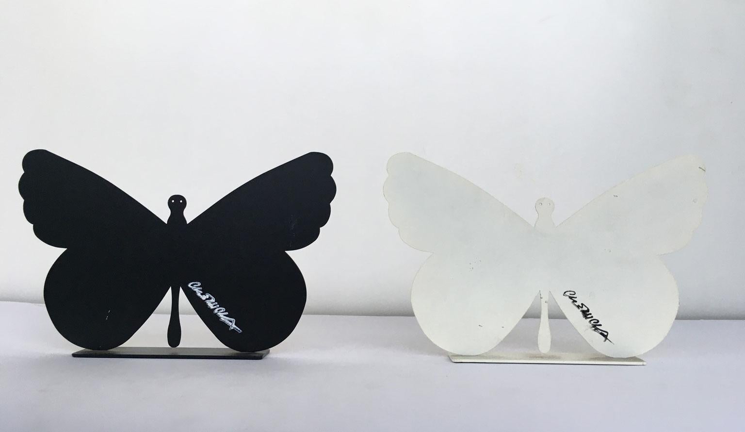 Italy 1980 Bruno Chersicla Volavola Black Painted Metal Sculpture Butterfly For Sale 4