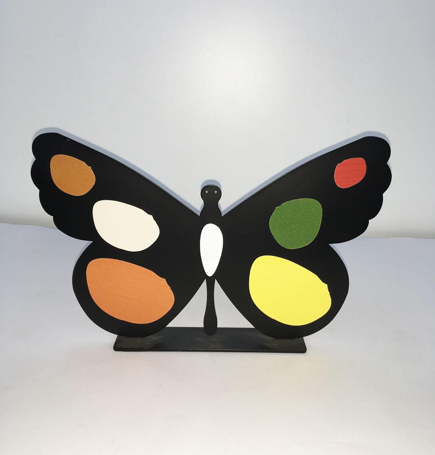 Post-Modern Italy 1980 Bruno Chersicla Volavola Black Painted Metal Sculpture Butterfly For Sale