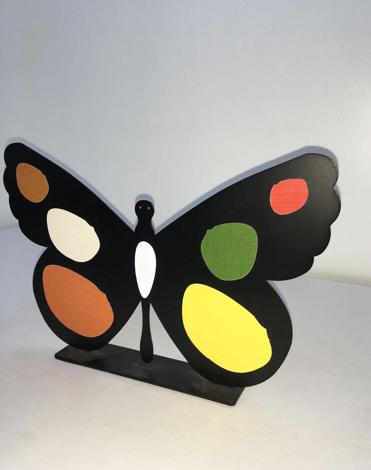 Italian Italy 1980 Bruno Chersicla Volavola Black Painted Metal Sculpture Butterfly For Sale