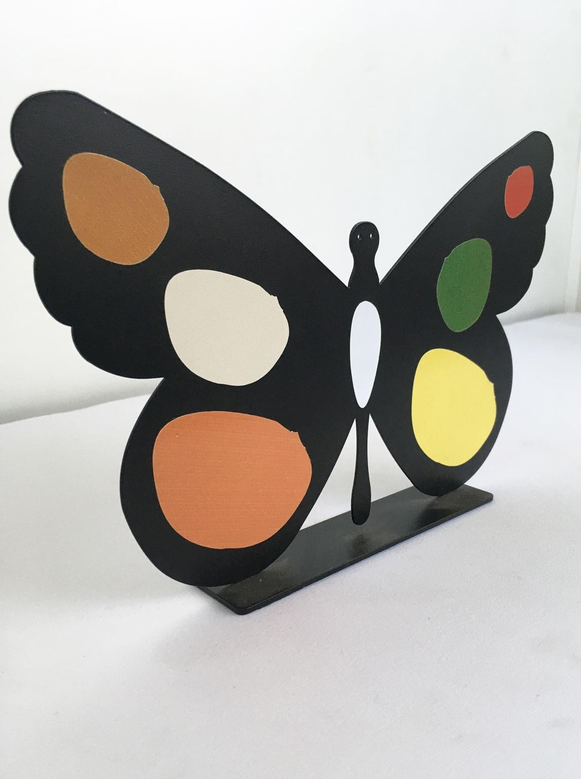 20th Century Italy 1980 Bruno Chersicla Volavola Black Painted Metal Sculpture Butterfly For Sale