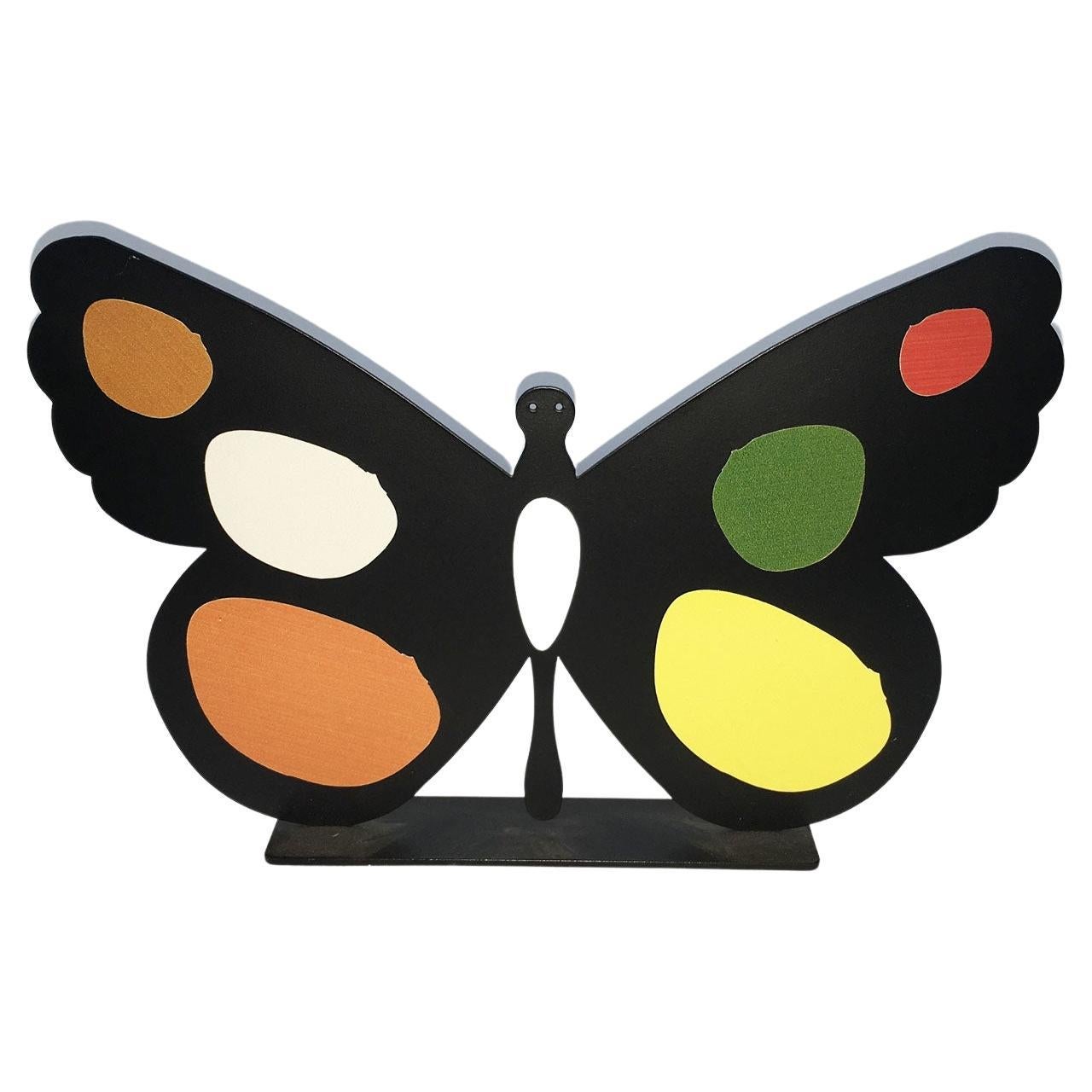 Italy 1980 Bruno Chersicla Volavola Black Painted Metal Sculpture Butterfly For Sale