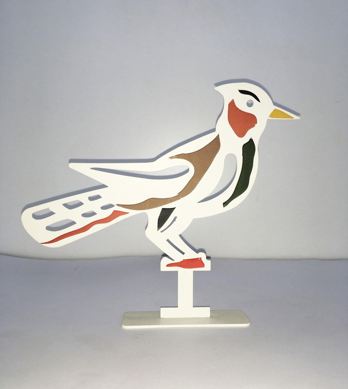 Post-Modern Italy 1980 Bruno Chersicla White Painted  Metal Sculpture Upupa For Sale