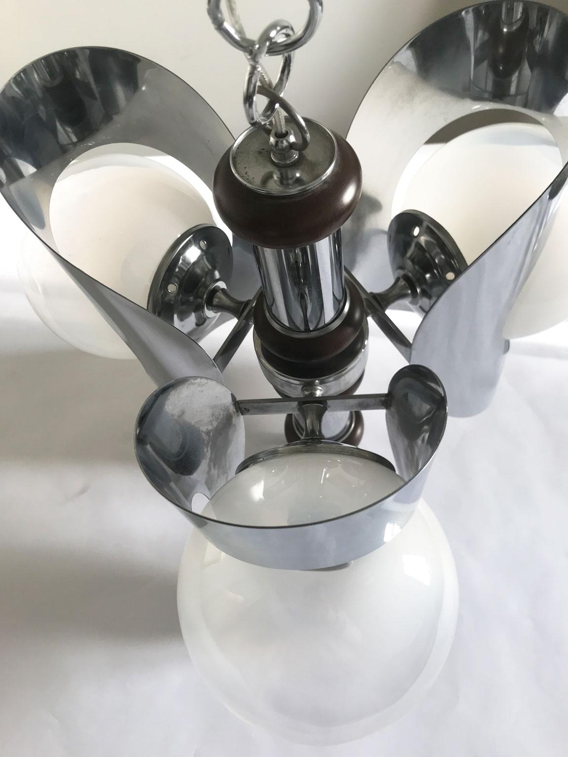 Italy 1970 Mid-Century Modern Chandelier Metal Chrome and Glass For Sale 9