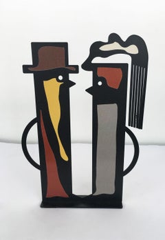 Italy 1980 Riccardo Dalisi Black Painted Metal Sculpture Amanti Lovers