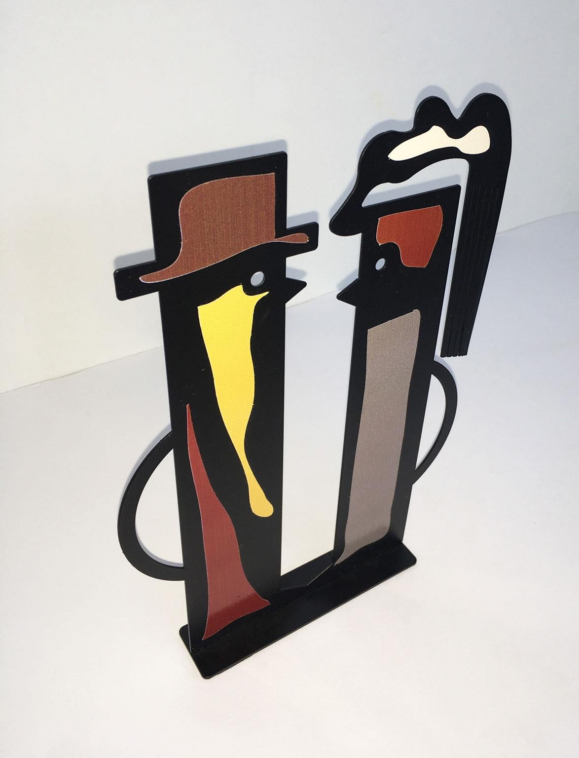 Italien 1980 Riccardo Dalisi Schwarze bemalte Metallskulptur Amanti Lovers, Italien im Zustand „Gut“ im Angebot in Brescia, IT
