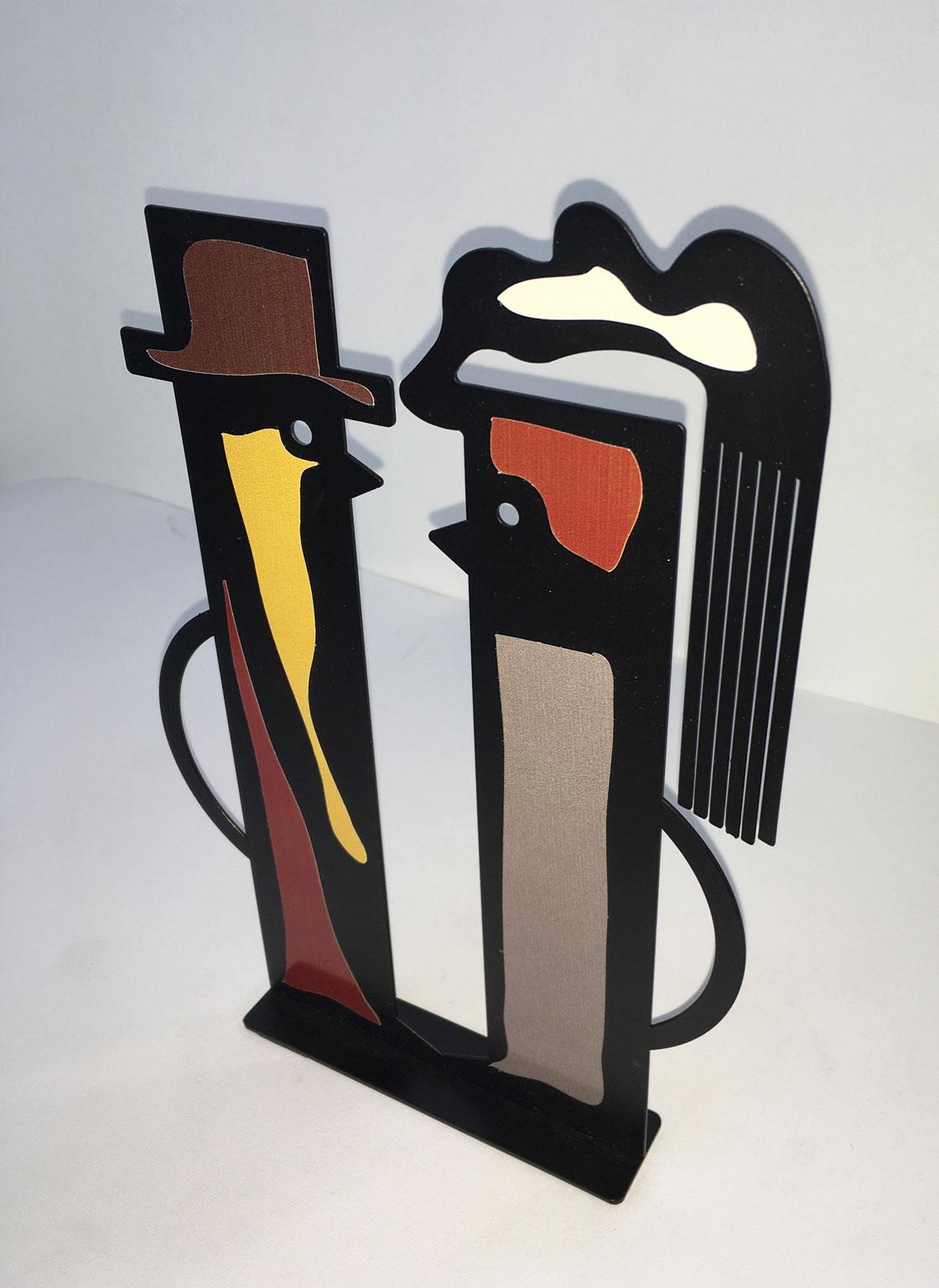 Italien 1980 Riccardo Dalisi Schwarze bemalte Metallskulptur Amanti Lovers, Italien (20. Jahrhundert) im Angebot
