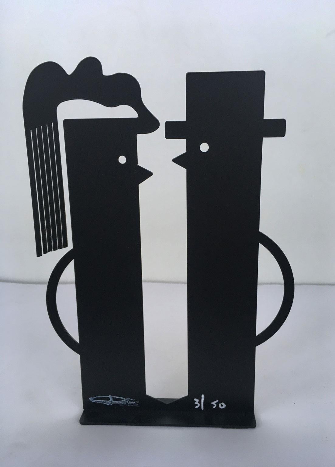 Italy 1980 Riccardo Dalisi Black Painted Metal Sculpture Amanti Lovers For Sale 1