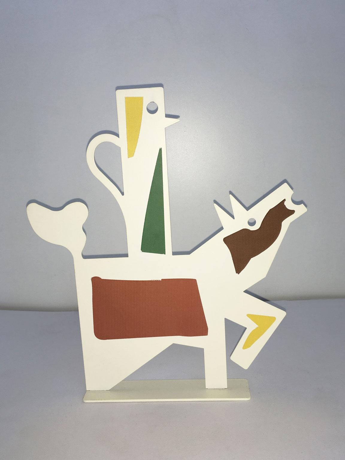 Italy 1980 Riccardo Dalisi White Painted Metal Sculpture Muccacaffè For Sale 12