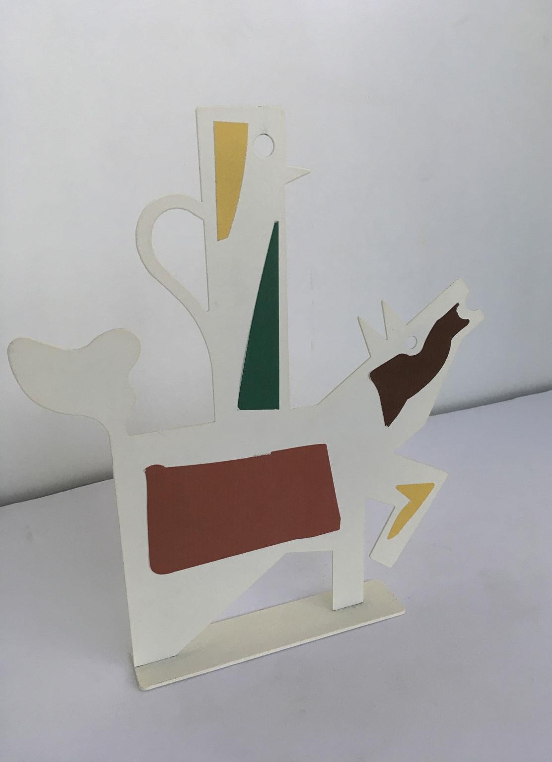 Post-Modern Italy 1980 Riccardo Dalisi White Painted Metal Sculpture Muccacaffè For Sale