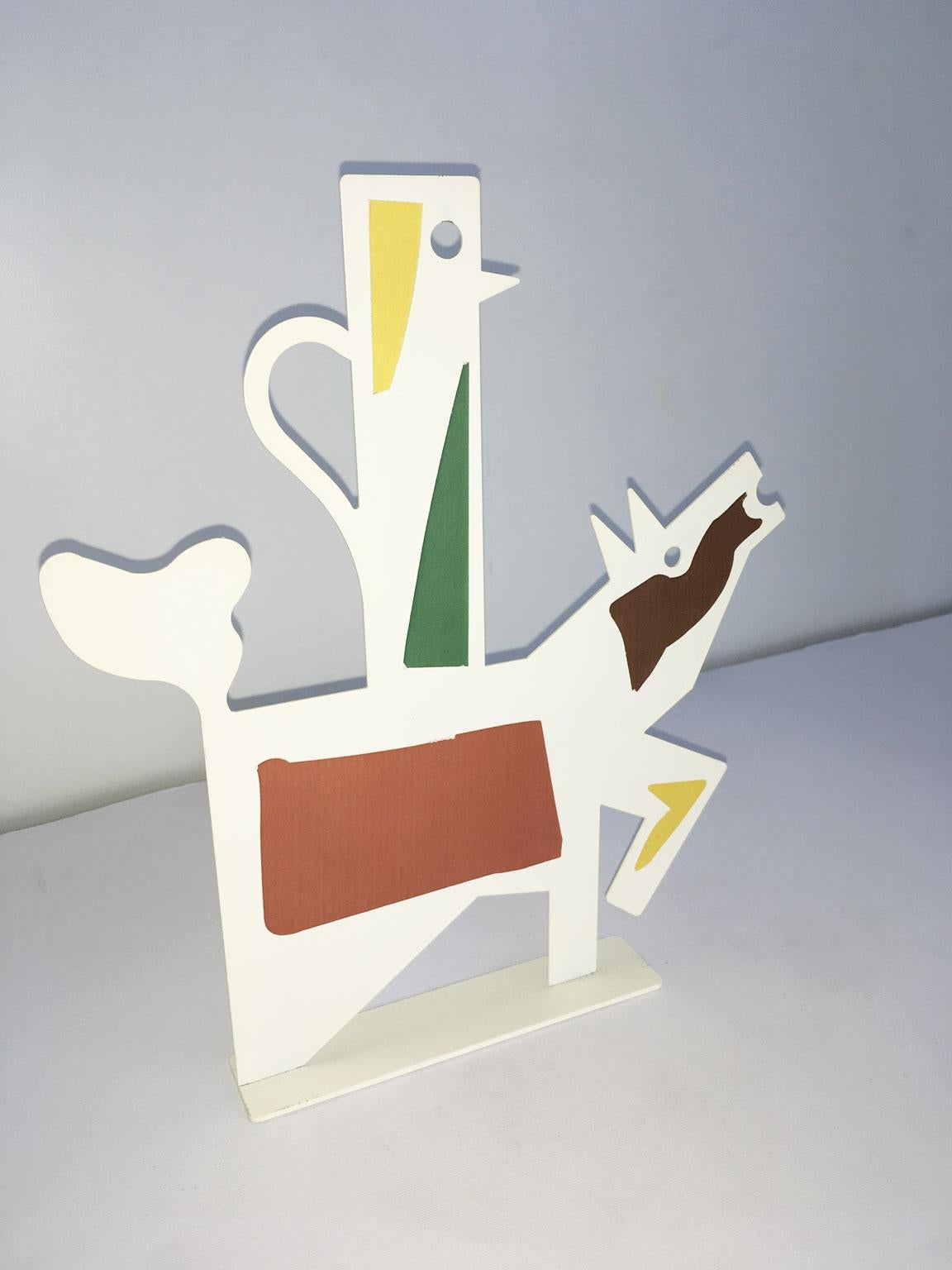 Italian Italy 1980 Riccardo Dalisi White Painted Metal Sculpture Muccacaffè For Sale