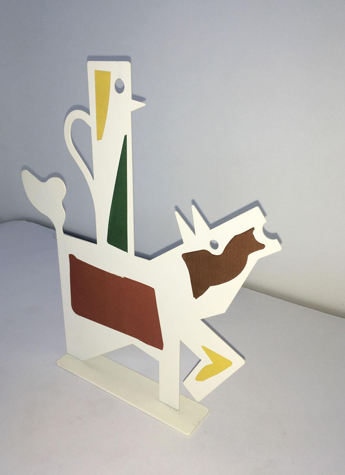 Italy 1980 Riccardo Dalisi White Painted Metal Sculpture Muccacaffè In Good Condition For Sale In Brescia, IT