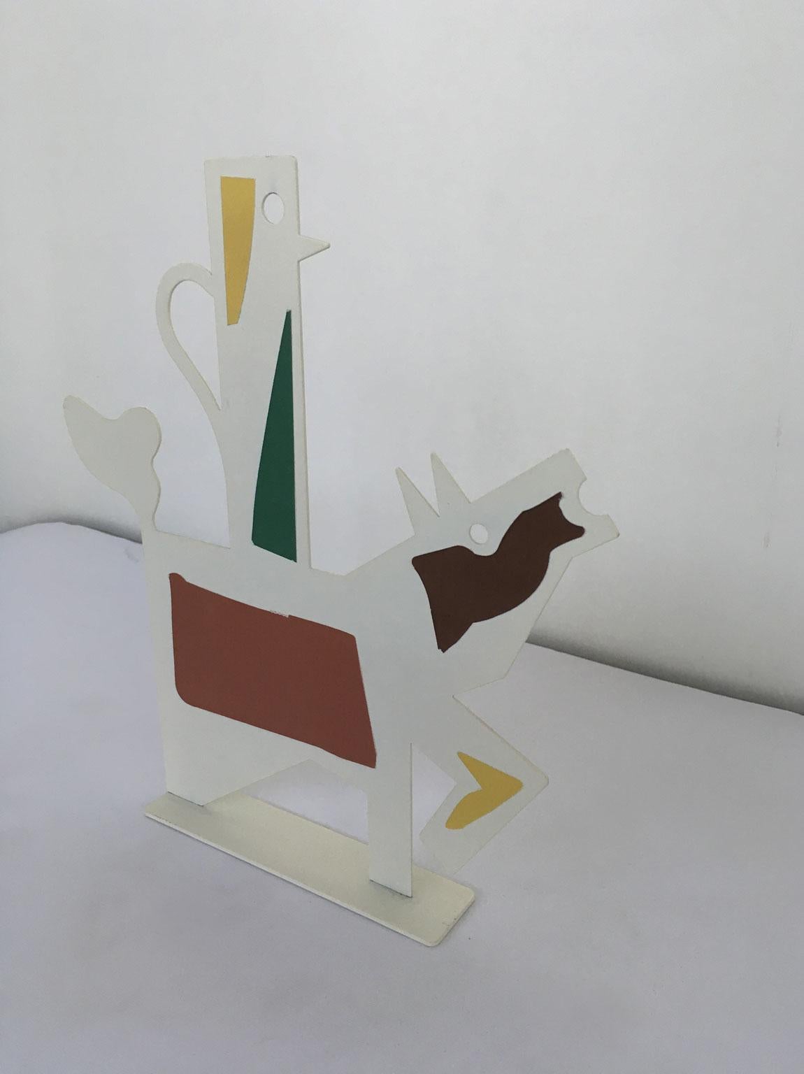 20th Century Italy 1980 Riccardo Dalisi White Painted Metal Sculpture Muccacaffè For Sale