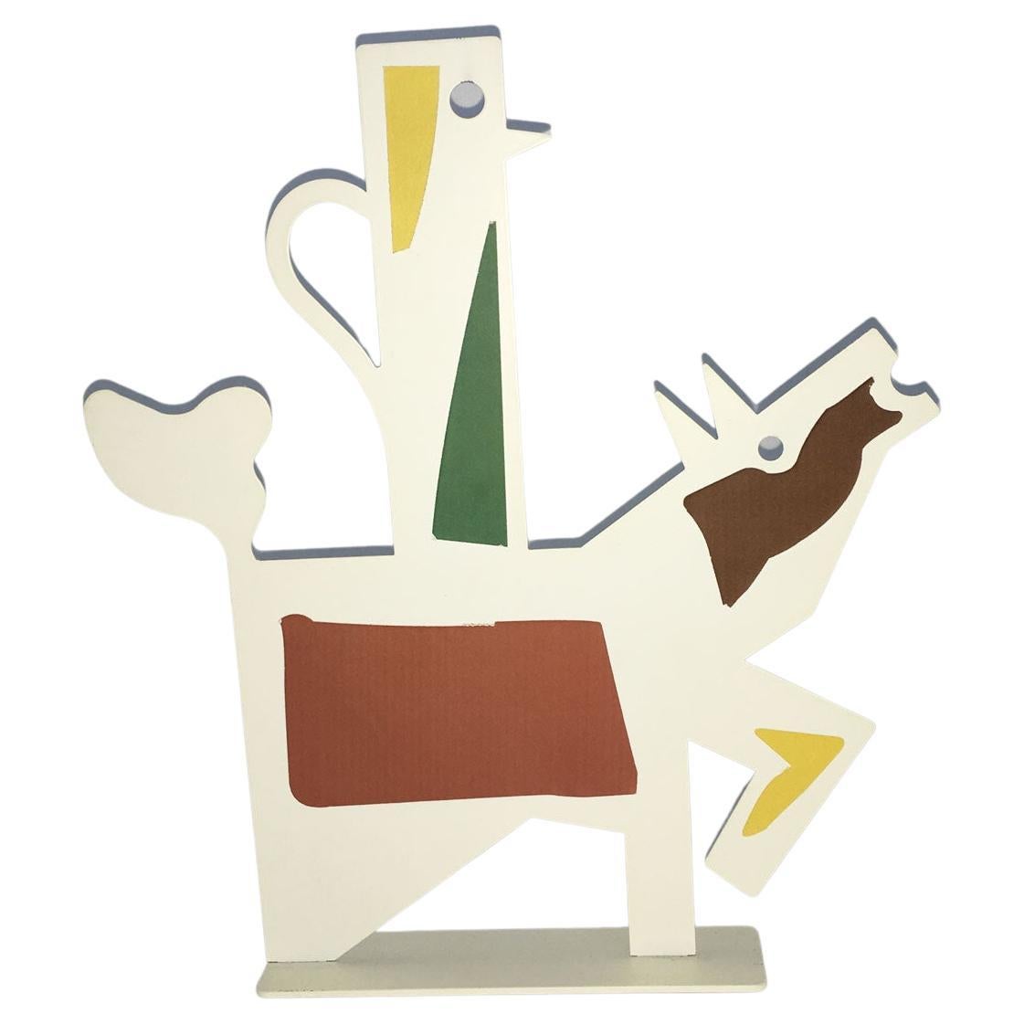 Italy 1980 Riccardo Dalisi White Painted Metal Sculpture Muccacaffè For Sale