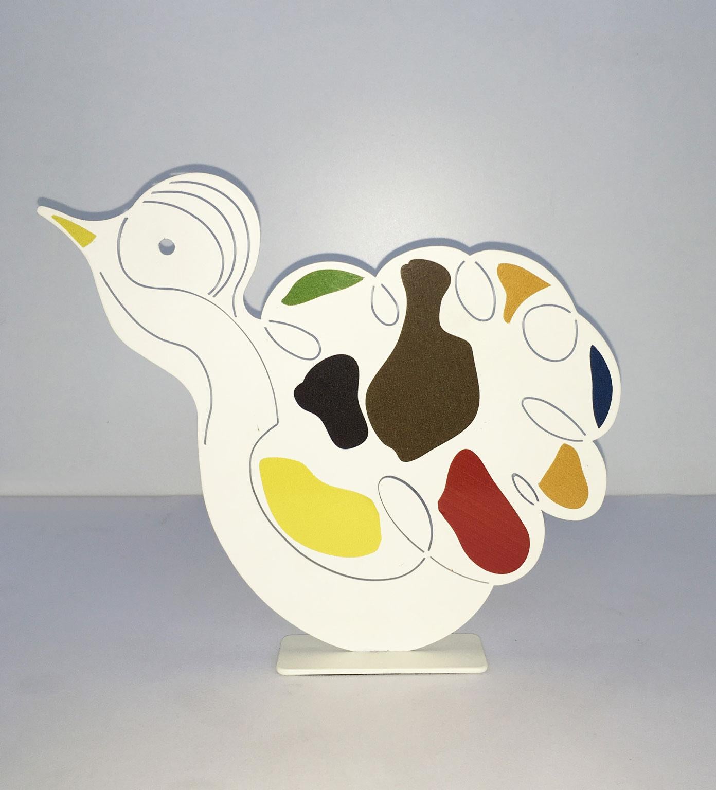 Italia 1980 Riccardo Dalisi Escultura de metal pintada de blanco Pulcinino Posmoderno en venta