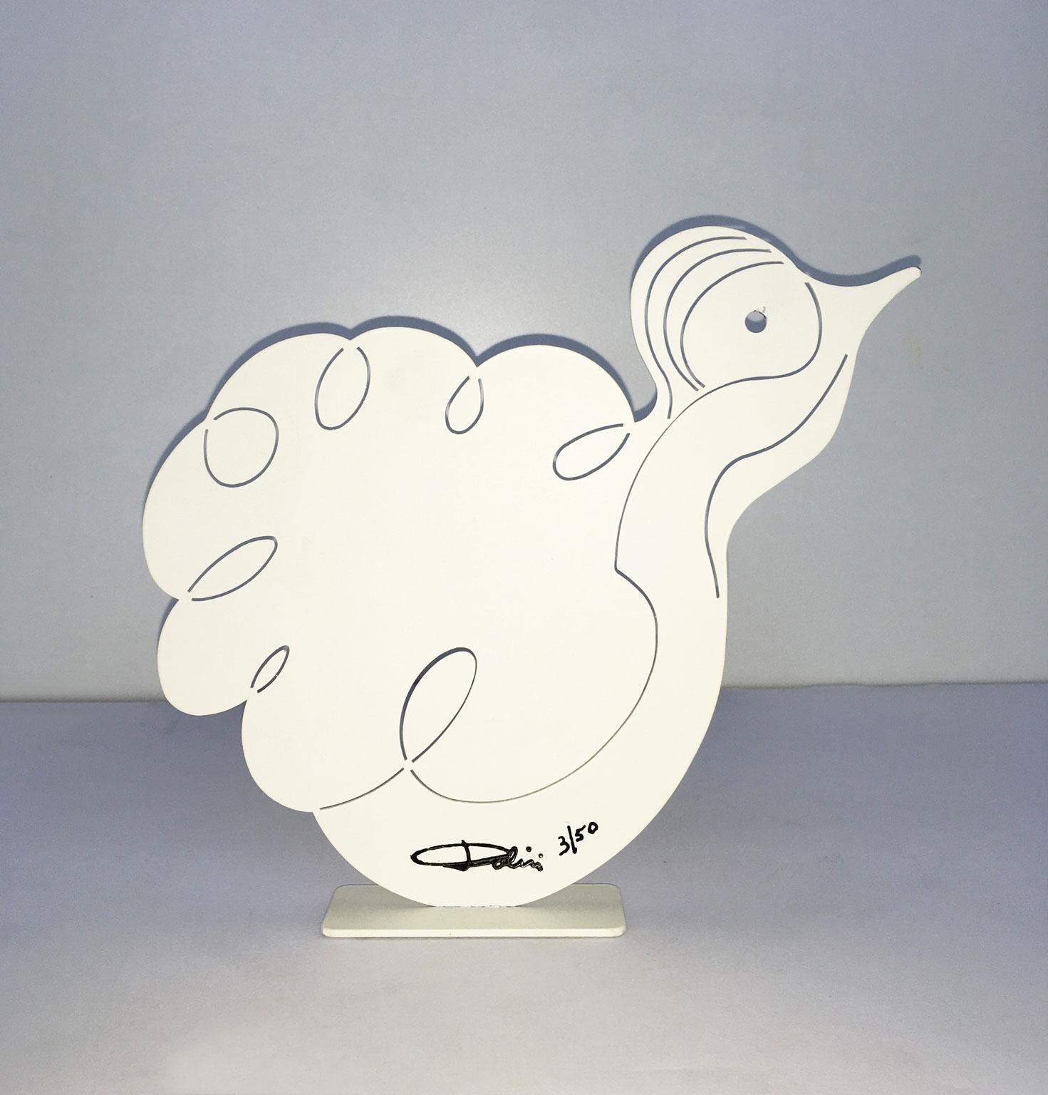 Italia 1980 Riccardo Dalisi Escultura de metal pintada de blanco Pulcinino en venta 2