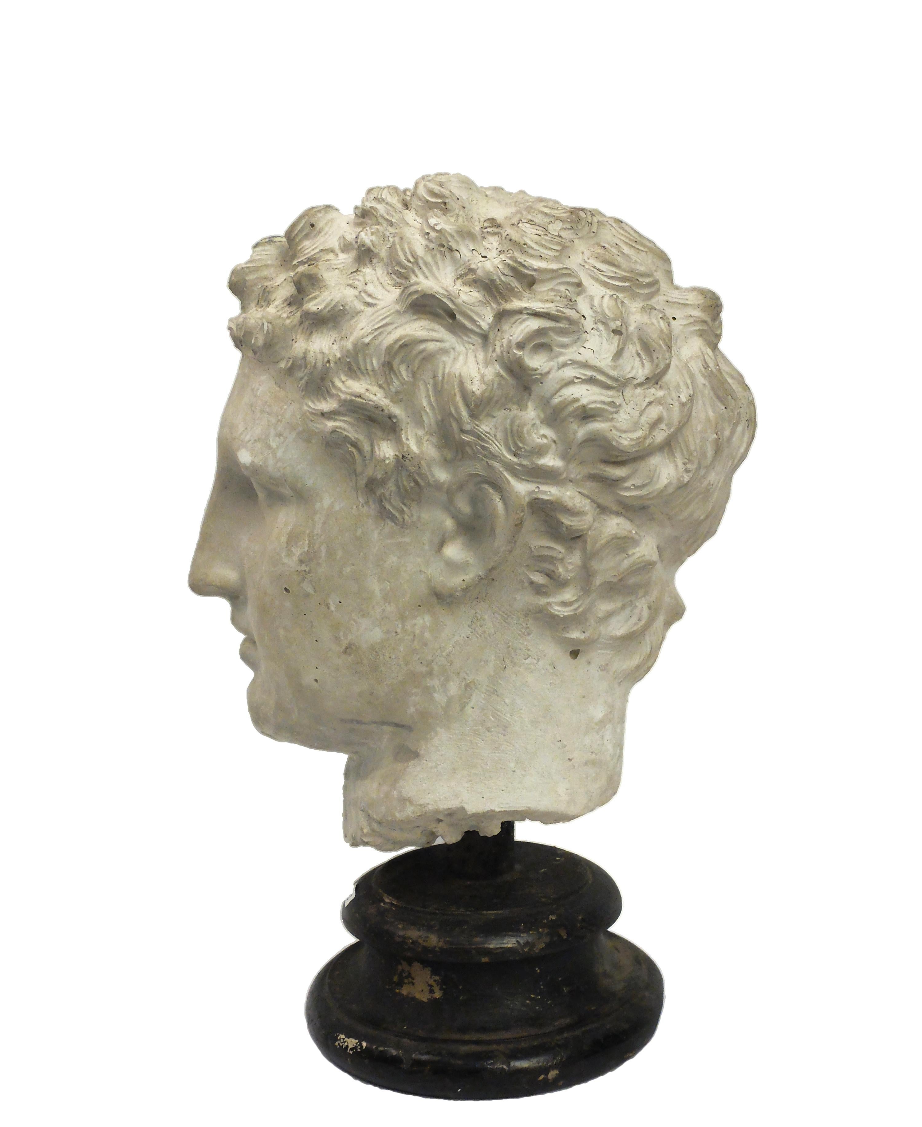 Over the wooden black painted base is set the superb cast of Hermes head. Cast for drawing teaching in Academy. Italy, circa 1890.