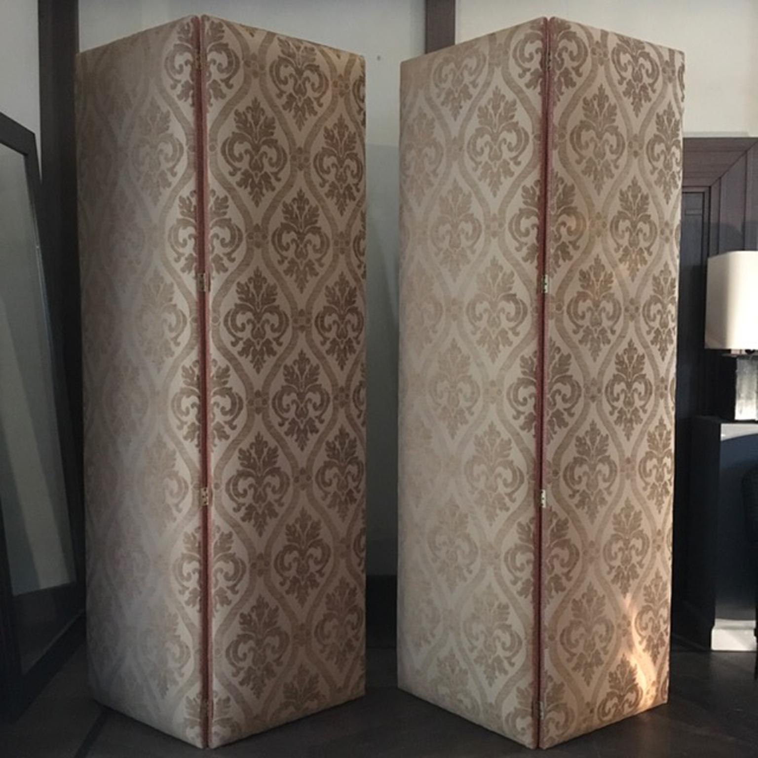 Italy 1990 Post Moder Style Pair of Upholstered Screens in Natural Suede 6