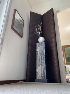 Italy 1990 Post-Modern Set Two Black and Brown Upholstered Screens