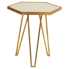 White Marble & Gilded Martini Table, Italy 1990s