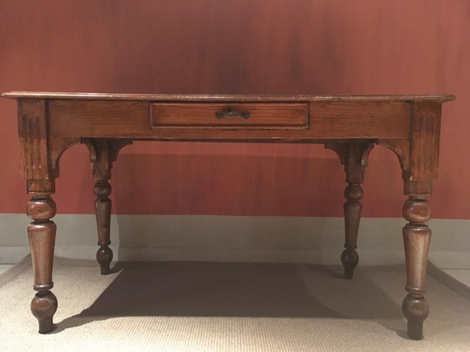 This is a table totally handmade by the Italian master craftsmen in the traditional Italian style of the Mid-19th Century, widespread in the Northern part of Italy. This model was tipically used in the kitchens  and also in the popular restaurants