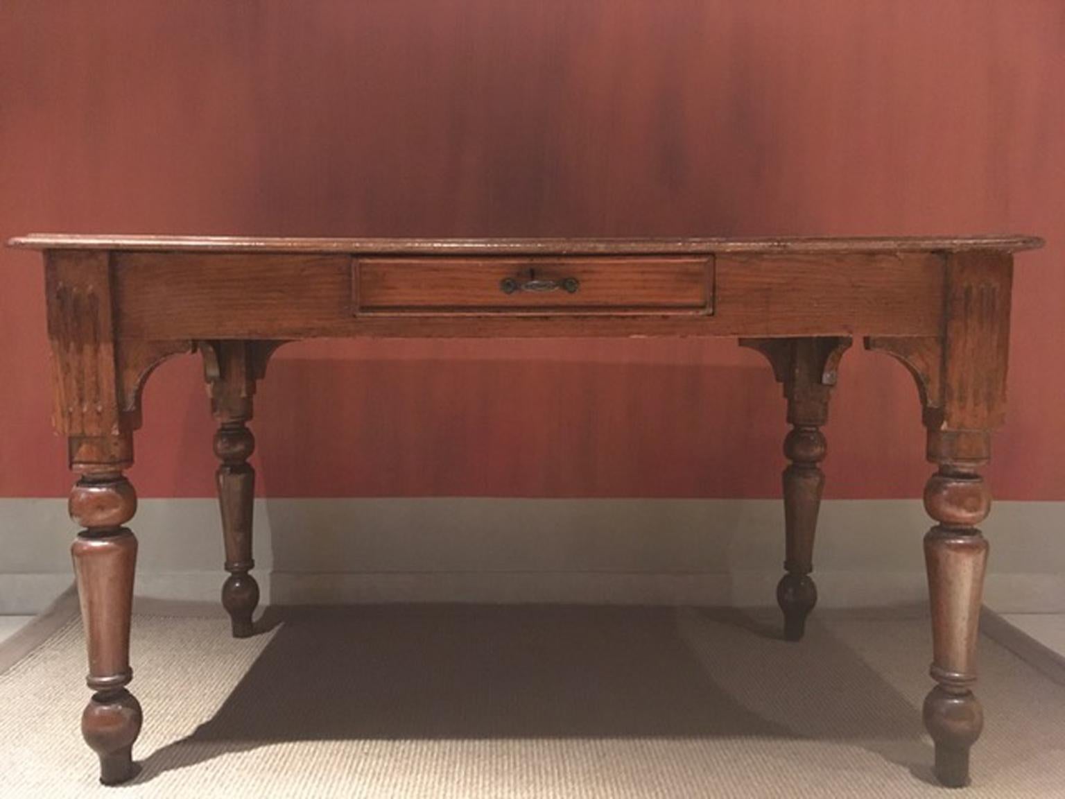 Italian Italy  Mid-19th Century Kitchen Pinewood Dining Table For Sale