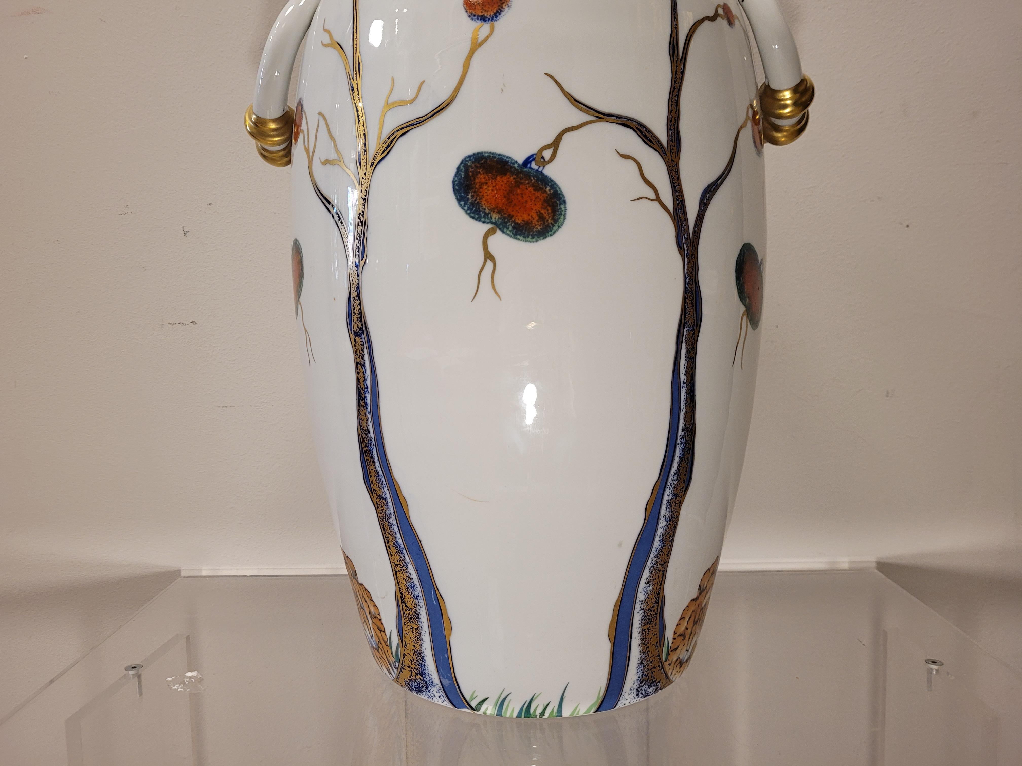 Italy 50s Mangani White, Gold Porcelain Vase, Handpaint 4