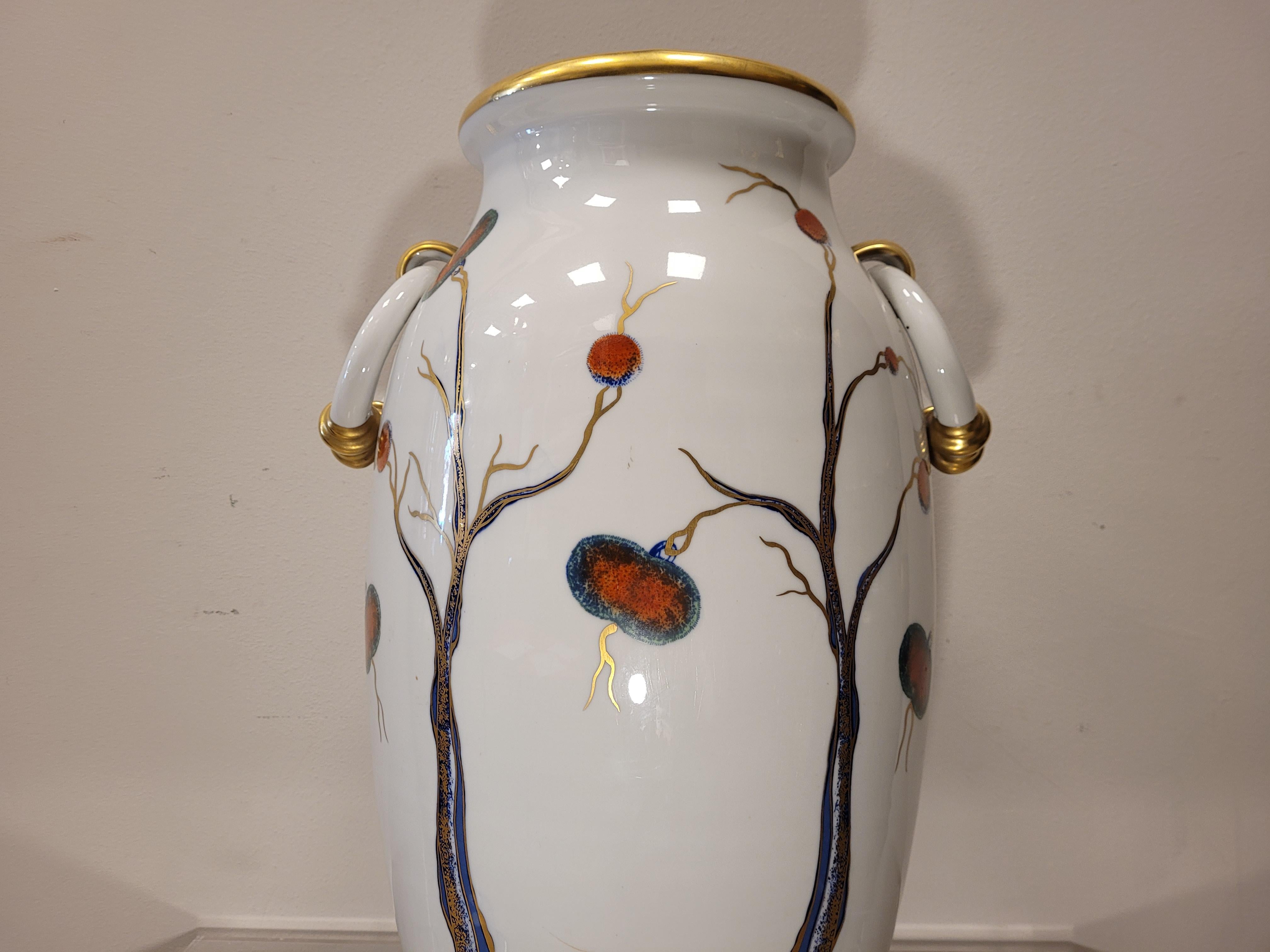 Italy 50s Mangani White, Gold Porcelain Vase, Handpaint 5