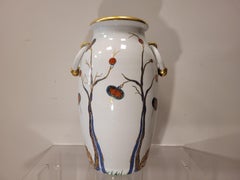Italien, Mangani-Porzellanvase, weiß, Gold, handbemalt, 50er Jahre