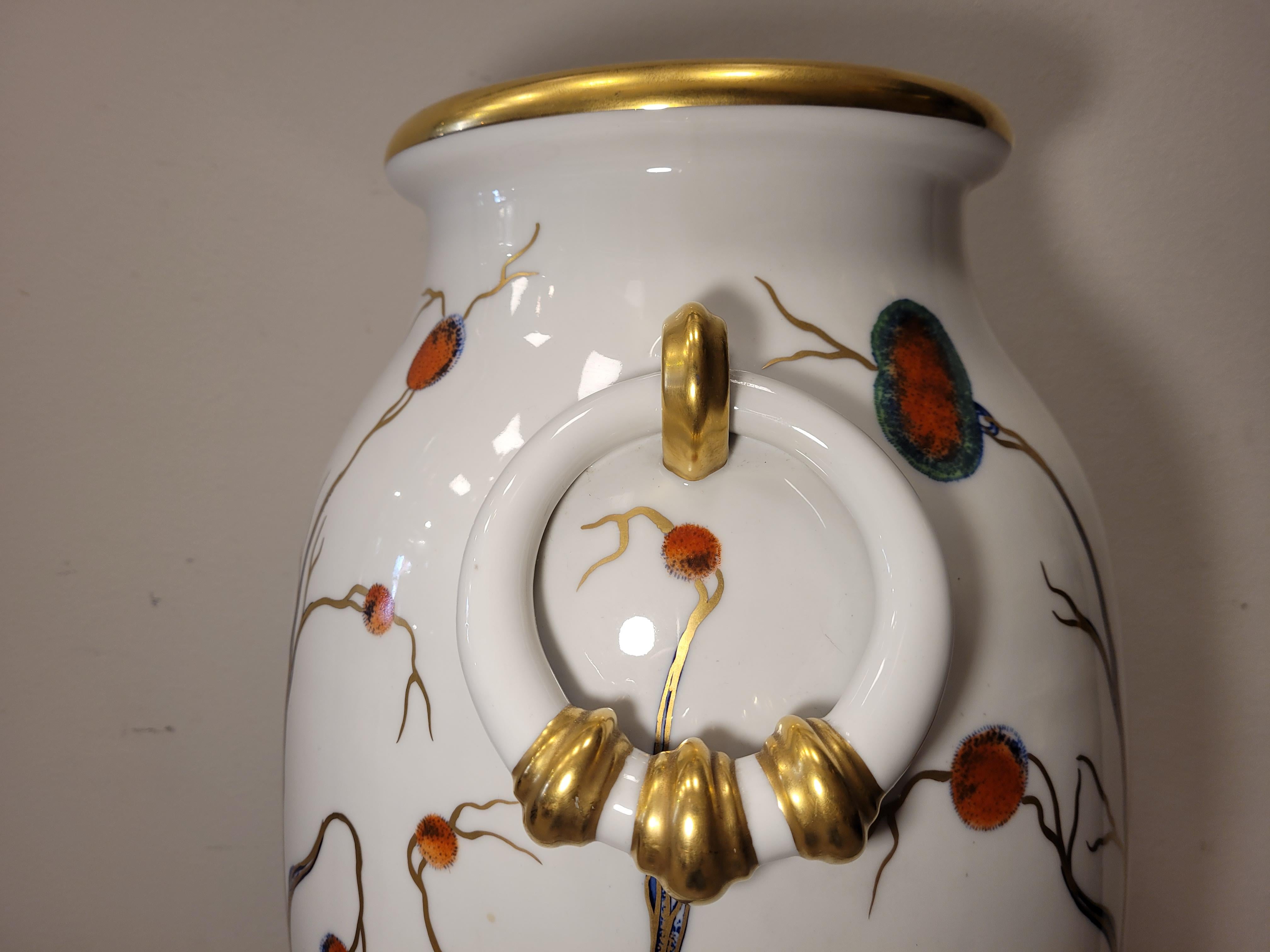Hand-Painted Italy 50s Mangani White, Gold Porcelain Vase, Handpaint